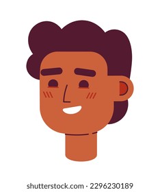 Beaming young guy with fluffy hairstyle semi flat vector character head. Happy student. Editable cartoon avatar icon. Face emotion. Colorful spot illustration for web graphic design and animation