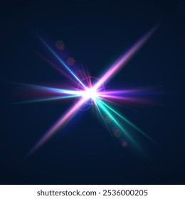 Beams of bright light shining on black background. White and golden beams of bright light shining on black background