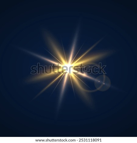 Beams of bright light shining on black background. White and golden beams of bright light shining on black background