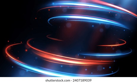 Beams of Light Illuminated Circular Lines of Light. Vector Illustration