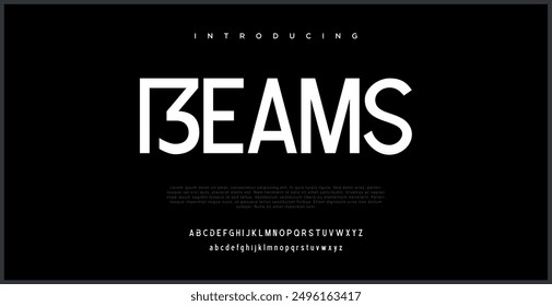 Beams modern futuristic sans serif alphabet display font vector illustration