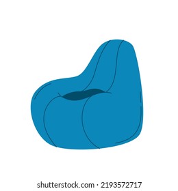 Bean bag chair, soft pouf upholstery chair, comfortable seat. Flexible seat furniture for work and relax, isolated on white background. Flat vector cartoon illustration, clipart.