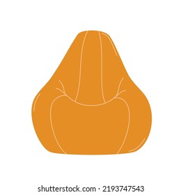 Silla de bolsos de piel, silla de tapicería de puf suave, asiento cómodo. Mobiliario de asiento flexible para trabajar y relajarse, aislado de fondo blanco. Ilustración de dibujos animados de vector plano, clipart.