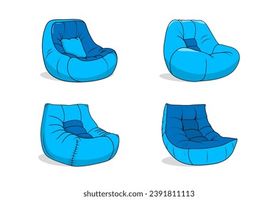 Bean bag chair vector icon, flat coloring line art minimal illustration.