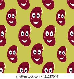 Bean beans character on a neutral background.Series of seamless repeating patterns.Vector pattern for decoration design.