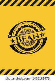 Bean black grunge emblem inside yellow warning sign. Vector Illustration. Detailed.