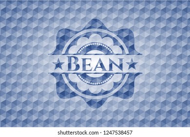 Bean blue badge with geometric pattern background.