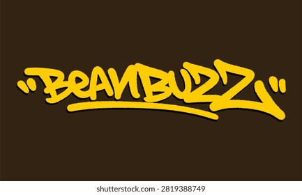 Bean buzz coffee graffiti lettering illustration displays hand drawn urban typography tag word text. Coffee bean energy boost font isolated on transparent background clip art.
