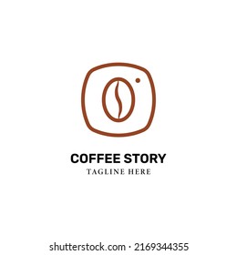 Bean and camera for coffee photography story logo design vector template