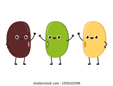 Bean character design. Kidney bean, Soybean and Mung Bean character design.