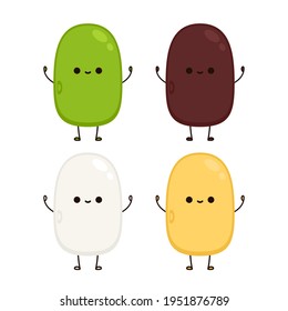 Bean character design. White Kidney bean, Kidney bean, Soybean and Mung Bean character design.