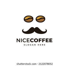 Bean coffee mustache beard face smile vector logo design. Nice coffee logo design