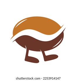 Bean Coffee Running Logo Design. Walking Coffee Logo Template.