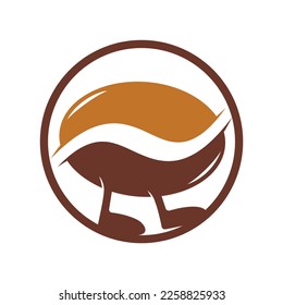 Bean Coffee Running Logo Design. Walking Coffee Logo Template.