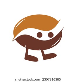 Bean Coffee Running Logo Design. Walking Coffee Logo Template.