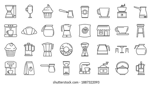 Bean coffee shop icons set. Outline set of bean coffee shop vector icons for web design isolated on white background