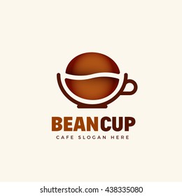 Bean Cup Abstract Vector Cafe Logo Template. Coffee Bean and a Cup with Coffee Symbol Concept. Isolated.