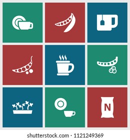 Bean icon. collection of 9 bean filled icons such as peas, dish, bag with ground, coffee, sprout plants. editable bean icons for web and mobile.