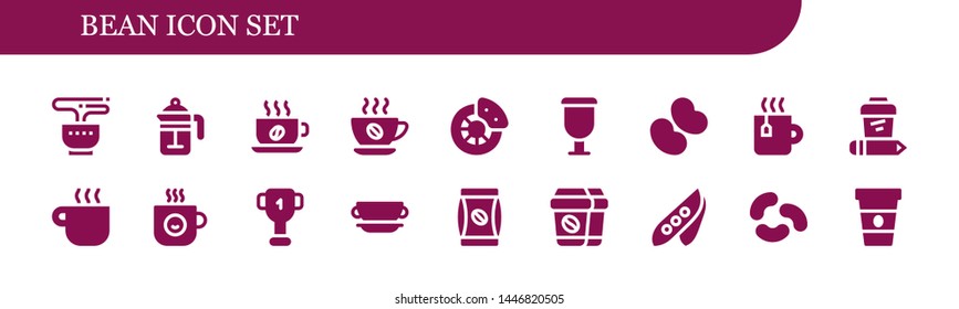 bean icon set. 18 filled bean icons.  Simple modern icons about  - Tea, French press, Cup, Coffee, Break, Jelly beans, Coffee cup, Coffee bag, Pea