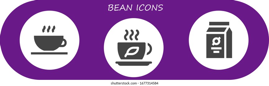 conjunto de iconos de judías. 3 iconos rellenos de frijoles. Té, iconos de los judías, café incluido