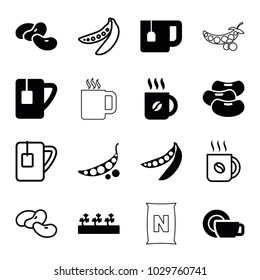 Bean icons. set of 16 editable filled and outline bean icons such as bean, coffee, sprout plants, peas, tea cup, dish