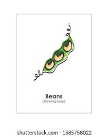 Bean image made with thick stroke. Fun food drawing. Editable vector.