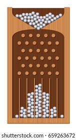 Bean Machine, Galton Board, Wooden Textured, Iron Balls - Generating Gaussian Bell Curve. Education And Science Tool For Mathematics And Physics. Isolated Vector Illustration.