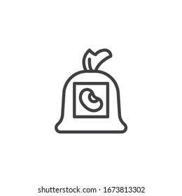 Bean Sack Linie Symbol. lineares Stilzeichen für mobiles Konzept und Webdesign. Nierenbohnen sacken Umriss Vektorillustration Symbol. Symbol für die Landernte, Logo-Abbildung. Vektorillustration-Grafiken