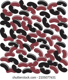 Semillas de cebo sin vaina, frijol marrón y negro en ilustración vectorial de fondo claro.