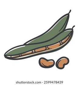 Bean. A simple hand-drawn icon with an offset outline. Vector illustration for print, sticker, banner