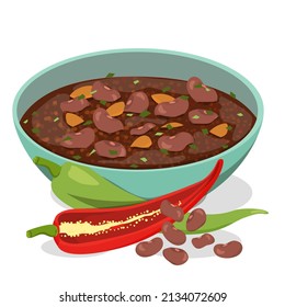 Bean Suppe mexikanische Küche einzeln Schüssel mit Tomatensauce, Bohnen, Chilis und Gemüse.