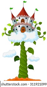 Bean sprout with castle in the clouds cartoon