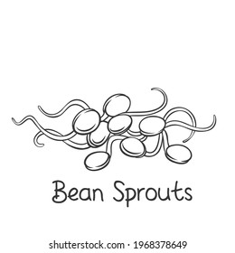 Bean sprouts, soybean sprouts outline vector illustration. Bean Sprouts or Pea Seedlings isolated on white.