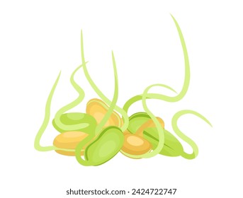 Brotes de frijol, brotes de soja ilustración vectorial. Frijol germinado, comida de legumbres de soja, semillas de soja. Verduras. Brotes de frijol o plántulas de guisantes aislados en blanco.