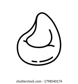 Beanbag chair. Linear icon of comfortable chair bag. Black simple illustration of frameless furniture, pear-shaped armchair, home interior. Contour isolated vector emblem on white background