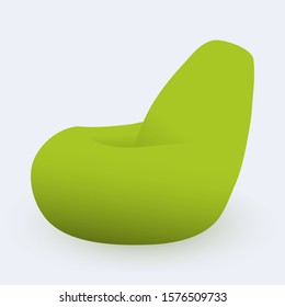 Beanbag chair vector icon isolated on white background. Green Bean bag side view vector icon. Comfortable and flexible fluffy puff for lounge and relax