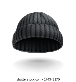 Beanie, black cap vector icon