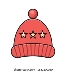 beanie cap vector flat color line icon 