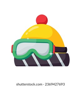 Beanie and goggle vector colorful stickers Icon Design illustration. EPS 10 File