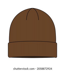 Beanie hat (knit cap)  template vector illustration | Brown