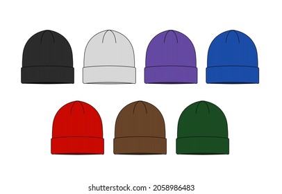 Beanie hat (knit cap)  template vector illustration set 