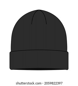 Beanie Hat (knit Cap)  Template Vector Illustration | Black