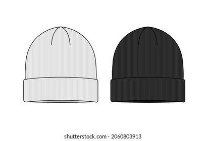 Beanie hat (knit cap)  template vector illustration set 