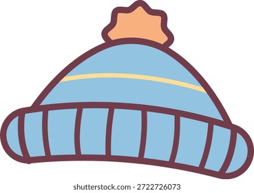 Mütze mit Pom Top und gerippte Manschette mit fetten Strichen umrissen. Symbol für Wärme, Komfort, Winterbekleidung und gemütlichen Schutz bei kaltem Wetter. Cartoon, Vektorgrafik.
