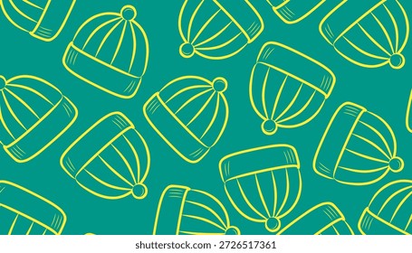 Beanie Hat Seamless Pattern Minimal Outline Background