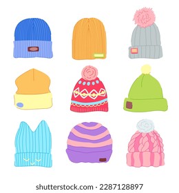 beanie hat set cartoon. cap fashion, winter knit, head clothing, wear style beanie hat sign. isolated symbol vector illustration