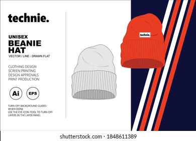 Plantilla plana de Beanie Hat Vector utilizada en la moda Diseño de ropa y accesorios