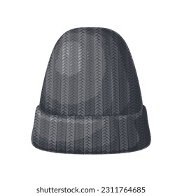 Beanie hat vector illustration. Cartoon isolated black wool ski cap, winter and autumn knitwear for men, blank warm casual beanie, woolen fashion accessory to protect human head from cold season