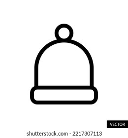 Beanie hat, Winter bobble hat vector icon in line style design for website, app, UI, isolated on white background. Editable stroke. EPS 10 vector illustration.