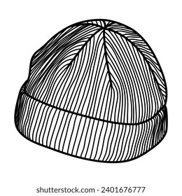 beanie hat winter fall line art illustration